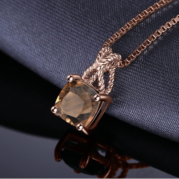 10k 925 Chocolate Diamond Quartz Pendant Necklace - Picture 3 of 11